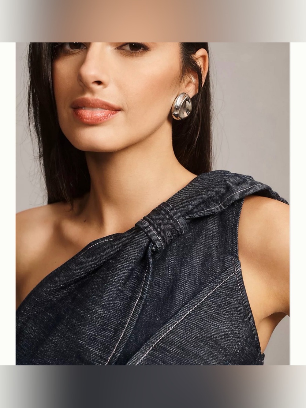 NWT Anthropologie Pilcro One-Shoulder Denim Bow Top size Large - Picture 3 of 9